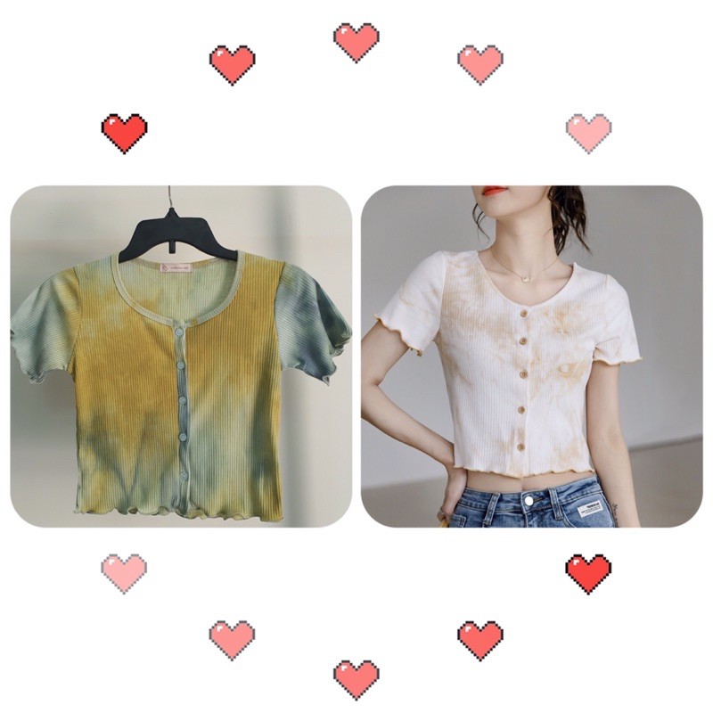Áo thun CROPTOP ,áo loang nút thật