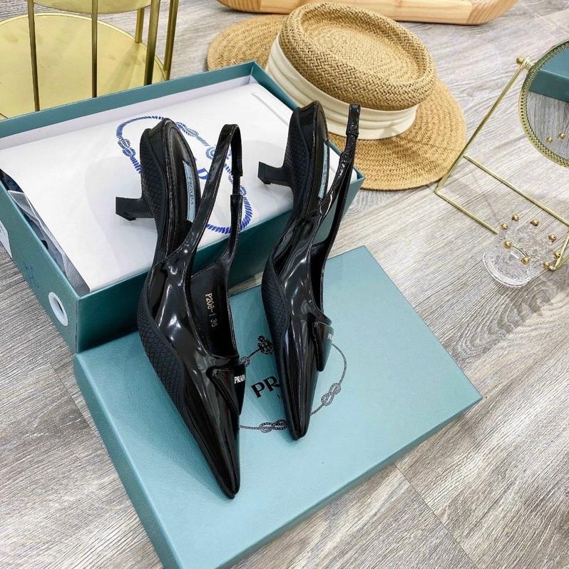 giày Sandal nữ cao gót nhú prada mũi nhọn da bóng (fullbox Bill túi) DM