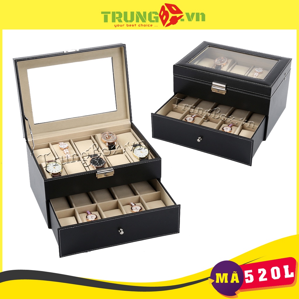 Hộp Đựng Đồng Hồ 2 Tầng 20 Ngăn Vỏ Da Cao Cấp | Hãng SAIKE - Mã 520L