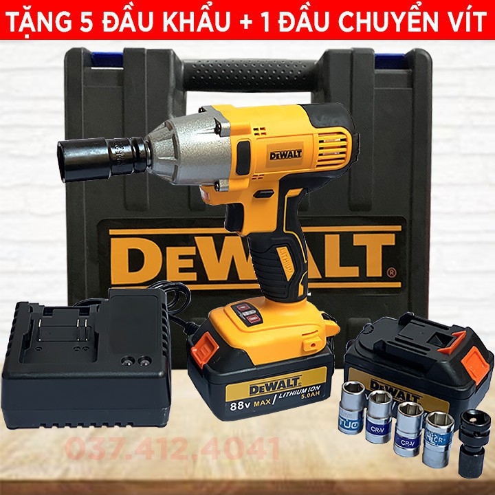 SIẾT BULONG, SIẾT ỐC, VẶN ỐC MẠNH MẼ DÙNG PIN DEWALT 88V - PIN CHUẨN 10 CELL - TẶNG 5 ĐẦU KHẨU + 1 ĐẦU CHUYỂN VÍT