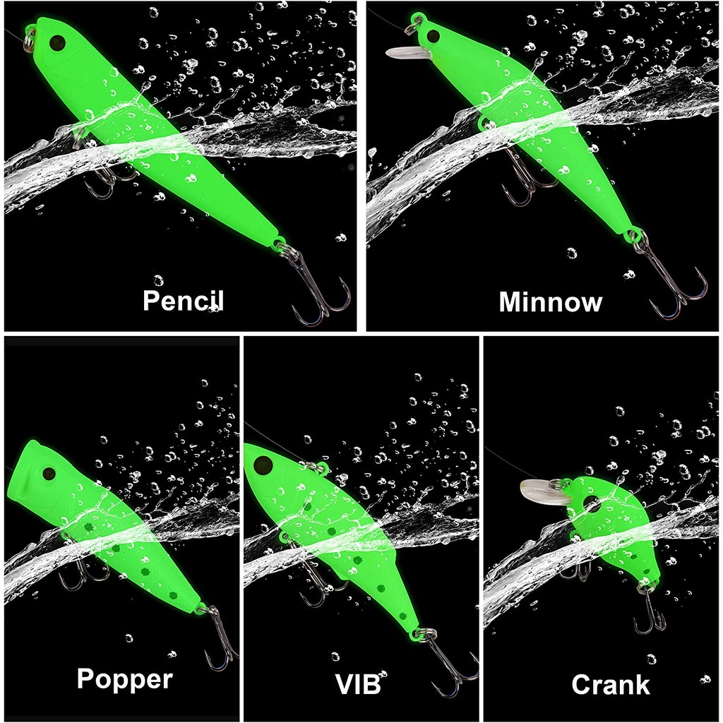 Mồi Câu Cá Nhân Tạo Cứng Phát Sáng Trong Đêm Có Móc Ba Chân / Bút Chì / VIB / Minnow / Popper
