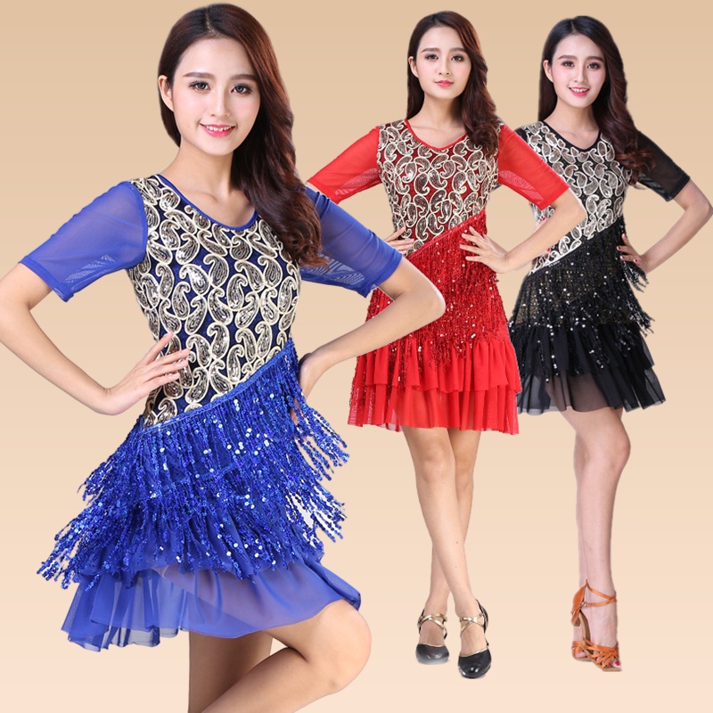 Trang Phục Khiêu Vũ latin Phối Tua Rua Đính Kim Sa Thời Trang Mới