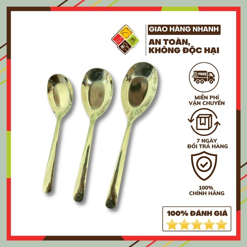 Thìa inox ăn phở BEHOMEMALL muỗng inox mạ vàng cao cấp sang trọng