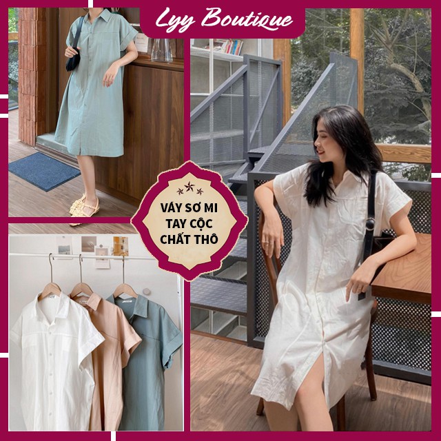 Váy Sơ Mi Dáng Suông Tay Cộc Vát Chất Thô Kiểu Váy Ulzzang Đầm Sơmi Lyy Boutique