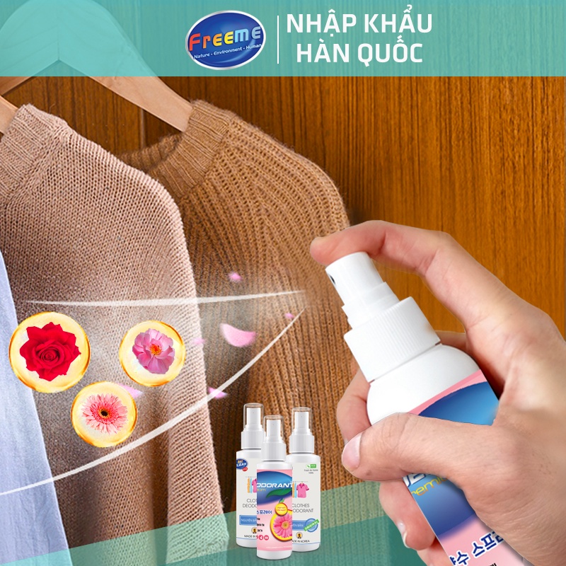 Xịt thơm quần áo Freeme, khử mùi hôi kết hợp tinh dầu thiên nhiên dành cho Nam/Nữ - Nhập khẩu Hàn Quốc KMQA