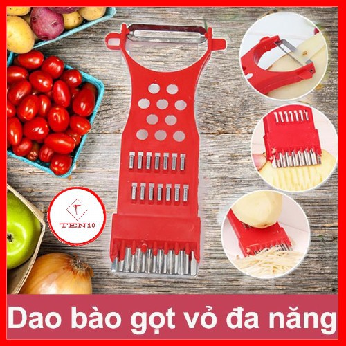 Dụng cụ bào sợi rau củ, nạo rau củ đa năng cắt, tỉa, gọt vỏ trái cây có lỗ treo bằng nhựa cao cấp màu trắng đỏ