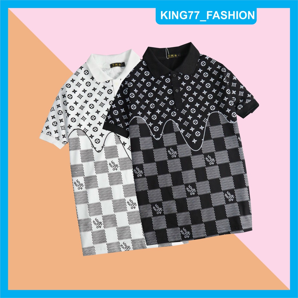 Áo thun polo nam có cổ tay ngắn họa tiết LV siêu đẹp mẫu mới nhất chuẩn shop giá rẻ mẫu mới
