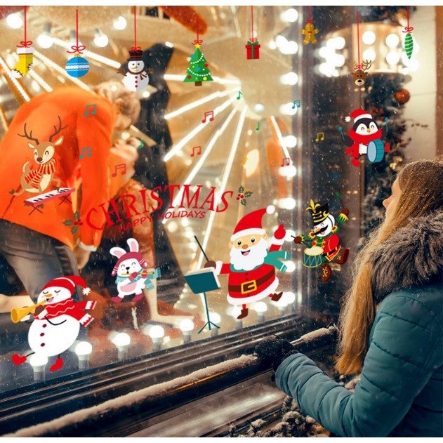 Decal trang trí Noel - Ông già Noel hợp tấu cùng các bạn