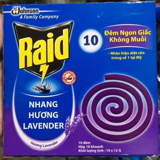 Nhang Muỗi Hương Lavender Raid Hộp 10 Khoanh (10x12g)