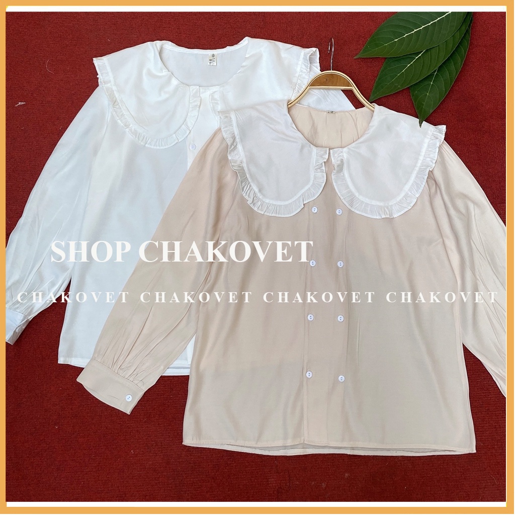Áo sơ mi nữ kiểu tay bồng CKA884, kiểu áo nữ thiết kế 2 hàng cúc tay dài cổ bèo vải không nhăn mát mịn mặc đẹp dáng xinh | BigBuy360 - bigbuy360.vn
