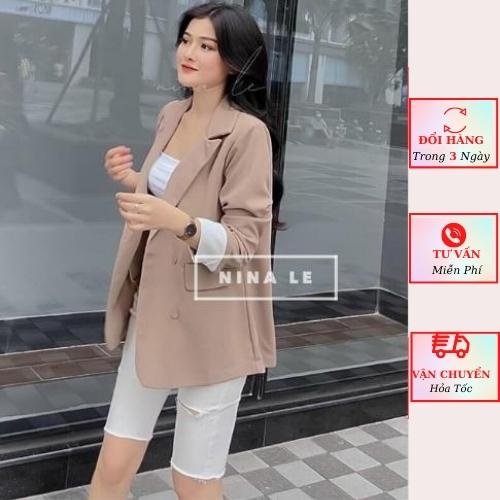 Áo vest blazer nữ 4 cúc kiểu hàn quốc dài tay công sở thanh lịch tay lật trắng