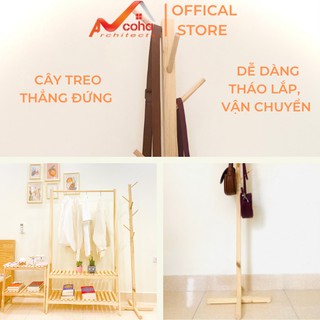 Cây Treo Quần Áo Gỗ Thông_COHA_Cây Treo Quần Áo Đứng Thân Vuông Cao 153cm_Nội Thất Lắp Ráp Kiểu Hàn
