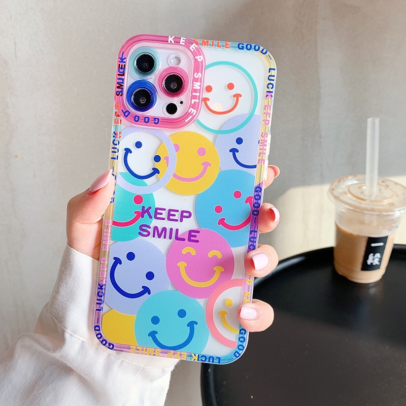 Ốp Điện Thoại TPU Mềm Trong Suốt Họa Tiết Hoa Mặt Cười Nhiều Màu Dễ Thương Cho iPhone 13 Pro Max 12 11 X XS XR 7 8 Plus