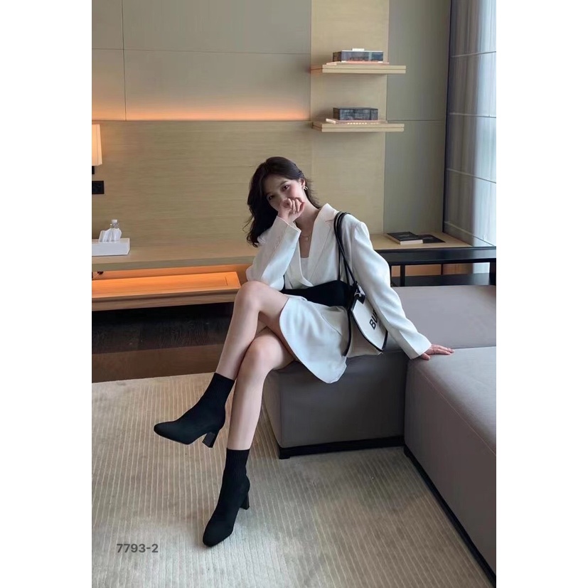 Giày bốt thời trang nữ QC ❤️FREESHIP❤️ Boots cổ len co giãn hottrend phong cách Hàn Quốc sang chảnh đế 7cm 7793-2