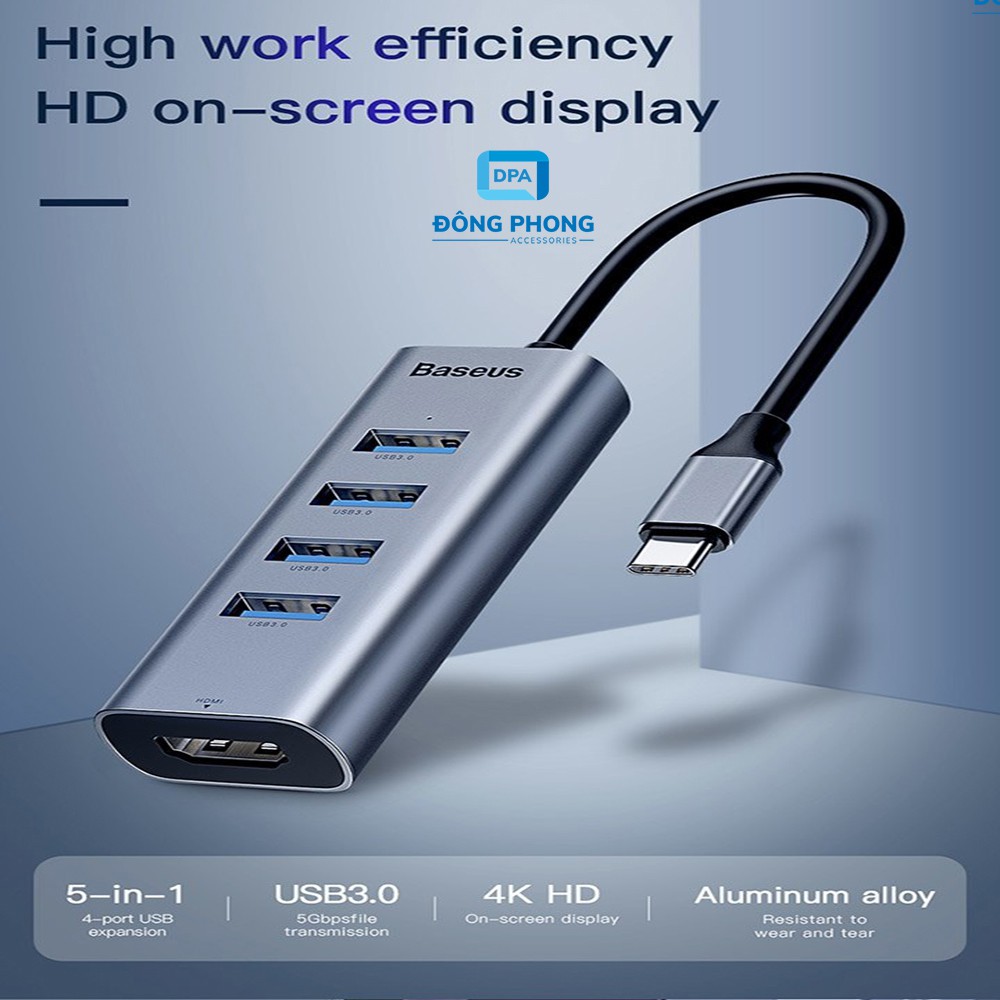 [Mã 159ELSALE hoàn 7% đơn 300K] Hub Chuyển Type C to USB 3.0 và HDMI Baseus Enjoy Series