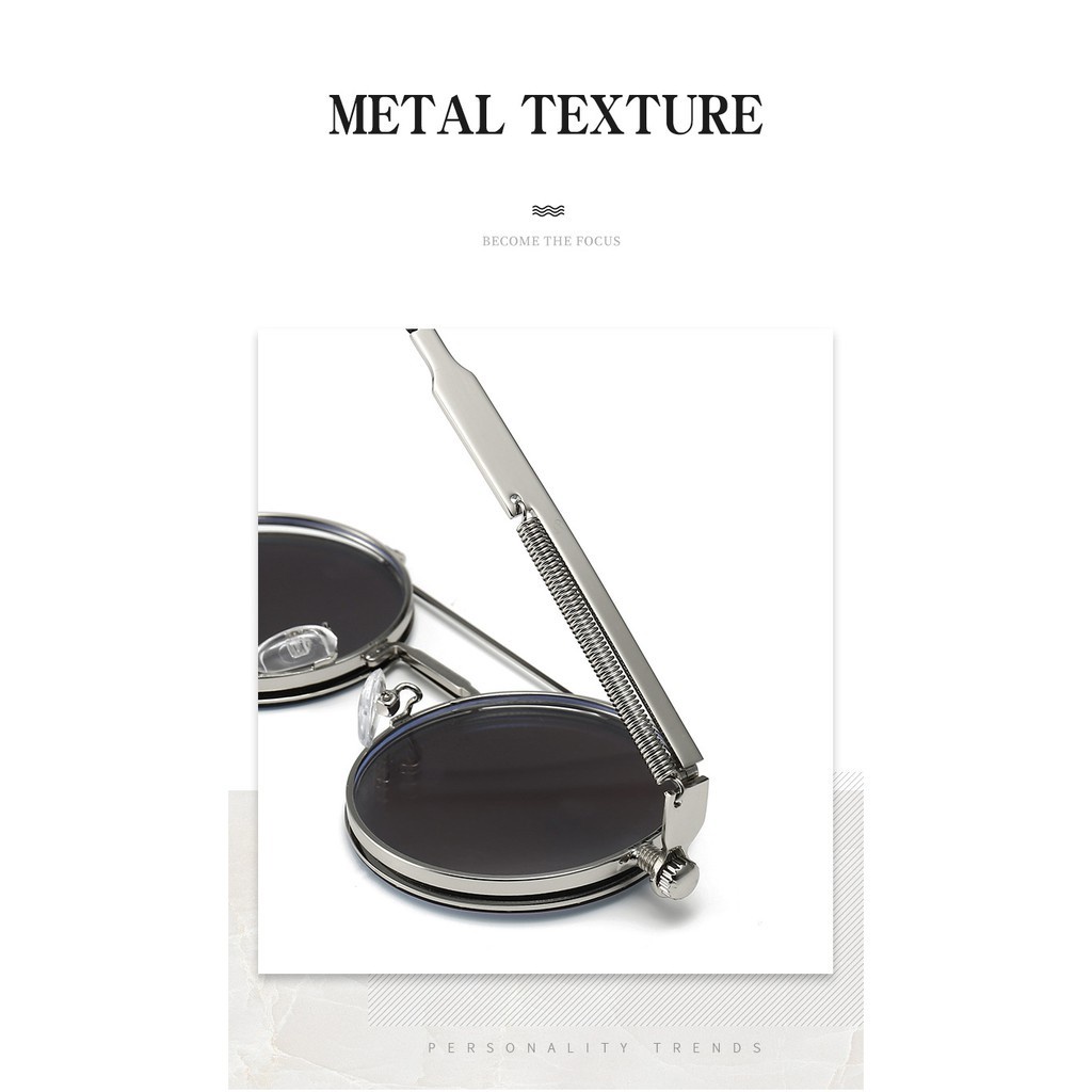 Kính Mát Gọng Kim Loại Tròn Lật Phong Cách Retro Cho Nam Và Nữ | BigBuy360 - bigbuy360.vn