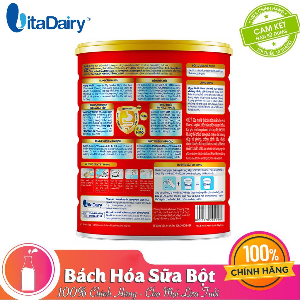 [Quét mã - Tích điểm đổi quà] Sữa bột Vitadairy Oggi Gold 900G – Dinh dưỡng cho trẻ nhẹ cân, thấp còi