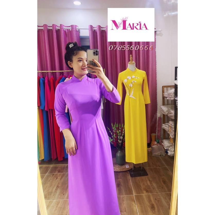 [𝐌𝐀𝐑𝐈𝐀]𝙏𝙃ƯƠ𝙉𝙂 𝙃𝙄Ệ𝙐 ÁO DÀ màu 𝐓Í𝐌 CÀ  2 Tà (1 lớp) chuẩn FORM