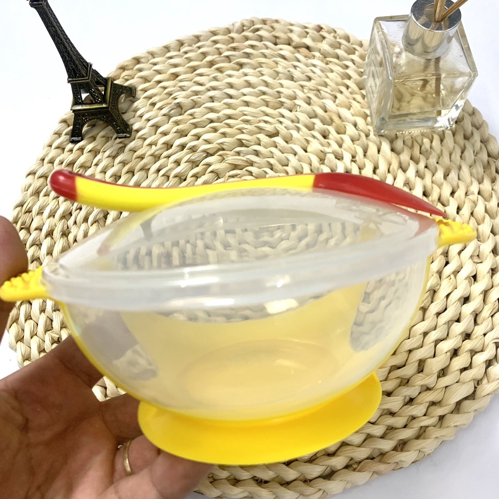 Bát ăn dặm, BỘ BÁT CHỐNG ĐỔ CÓ NẮM KÈM THÌA  BÁO NÓNG