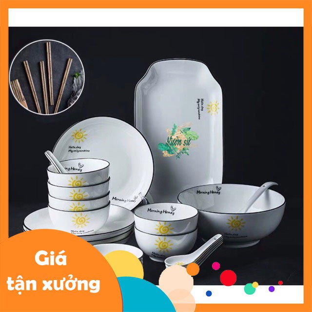 Bộ bát đĩa 4-6 người họa tiết mặt trời cực đáng yêu (hàng sẵn)- VS300
