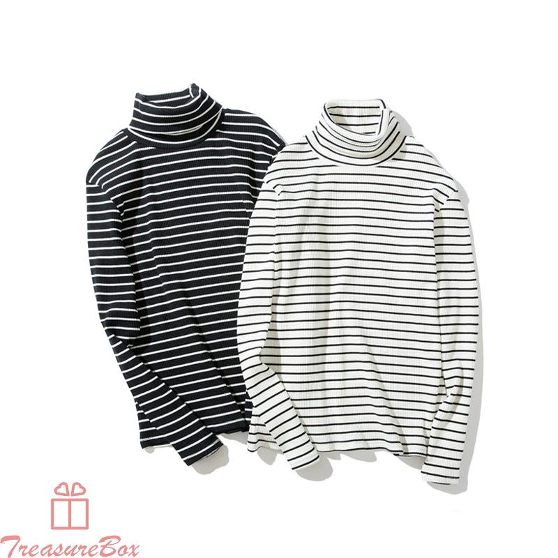 Áo Thun Tay Dài Cổ Lọ Sọc Ngang Thời Trang Cho Nam
