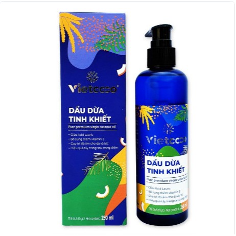 Dầu Dừa Vietcoco Organic Dưỡng Tóc Và Da 100% Tinh Khiết Ép Lạnh Chai Vòi Nhấn 250ml