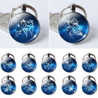 Móc Khóa Dáng Tròn Hình 12 Chòm Sao Bằng Thuỷ Tinh Đẹp Mắt