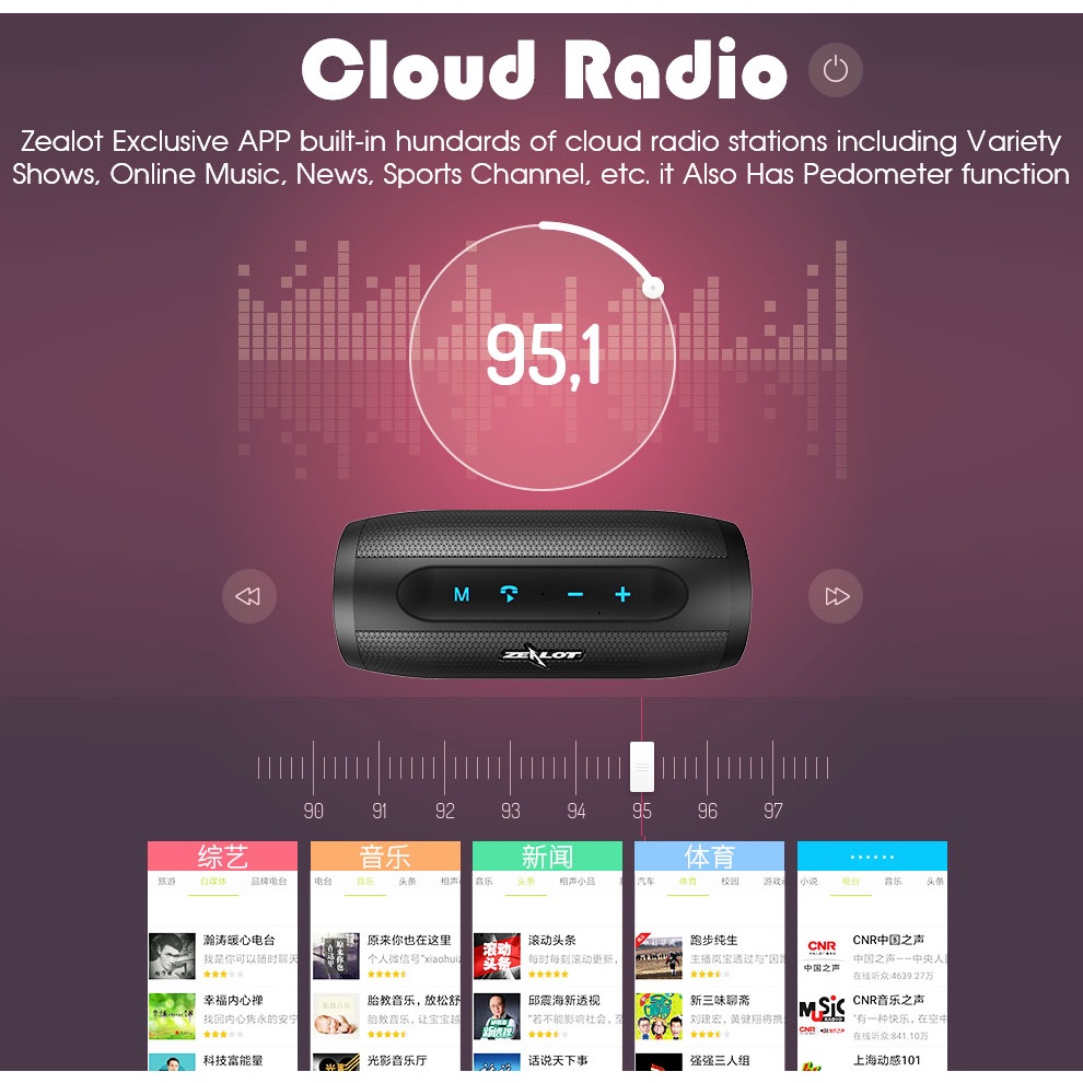 Loa Bluetooth Không Dây ZEALOT S16 Âm Thanh Siêu Trầm 3D Tích Hợp Micro