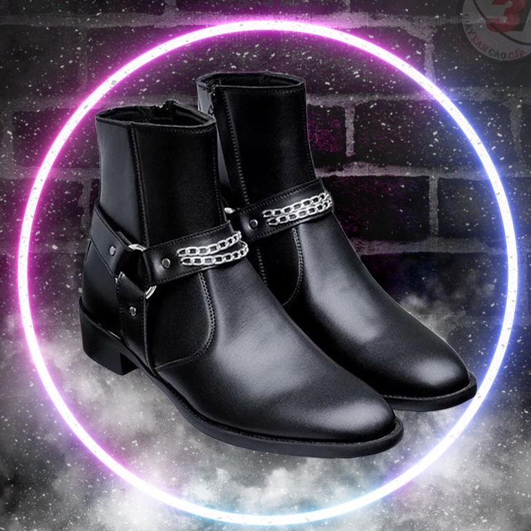 Harness Boots Nam Classic, Bốt cao cổ ,Khóa Kéo,Kèm Phụ Kiện Dây Xích Bạc,Da Không Gãy,Không Tróc, Mẫu Mới