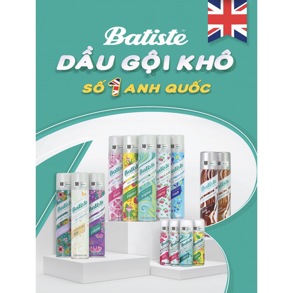 Dầu gội khô Batiste Dry Shampoo 50ml/ 200ml [NHẬP KHẨU CHÍNH HÃNG 100%]