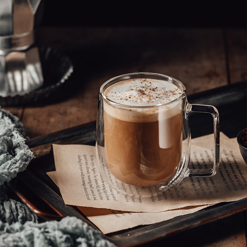 Cốc Thủy Tinh Borosilicate Hai Lớp Uống Sữa/Cà Phê Làm Sáng Cho Văn Phòng