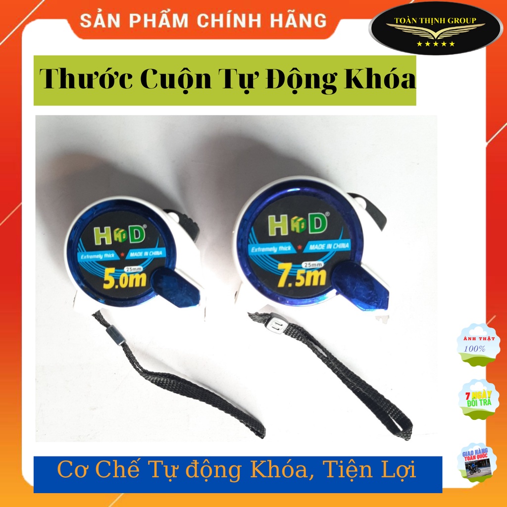 Thước Cuộn Tự Động Khóa 2 Mặt Chính Hãng Hiệu HD, Kích cỡ 5m - 7,5m