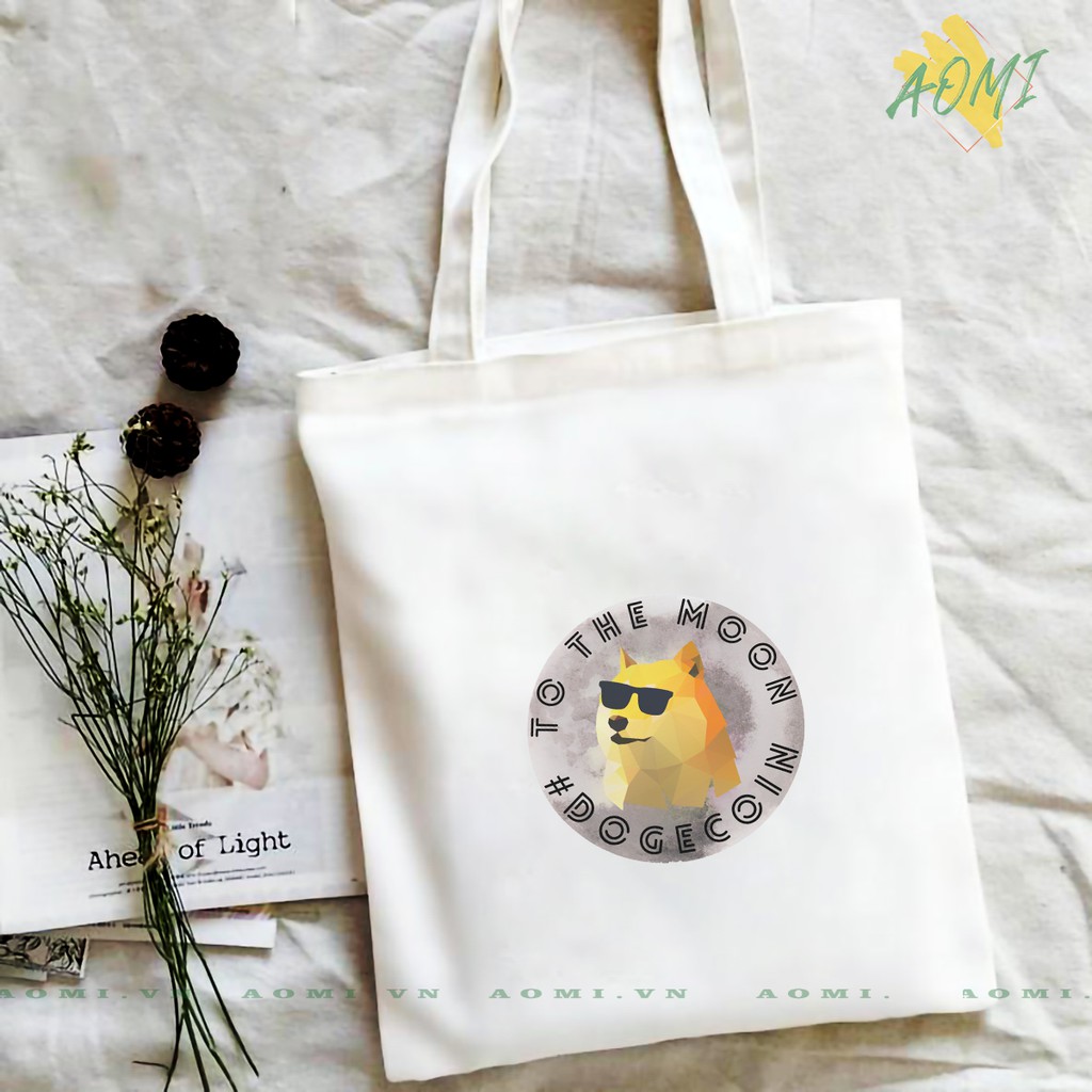 TÚI VẢI BITCOIN DOGE ĐỘC LẠ ĐEO VAI TOTE CANVAS BAG CÓ KHÓA KÉO SIZE LỚN 33x38cm CUTE XINH ĐẸP TIỆN ÍCH DẠO PHỐ DU LỊCH