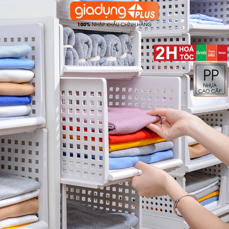 Kệ xếp chia ngăn kéo nhựa, có thể gấp gọn giúp gọn gàng tủ quần áo nhanh chóng / GIÁ 1 ngăn