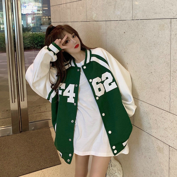 Áo Khoác Bóng Chày Dáng Rộng Phong Cách harajuku Nhật Bản Chất Lượng Cao