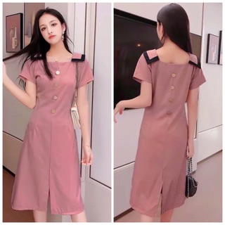 Đầm hồng ruốc viền đen mặc 2 kiểu