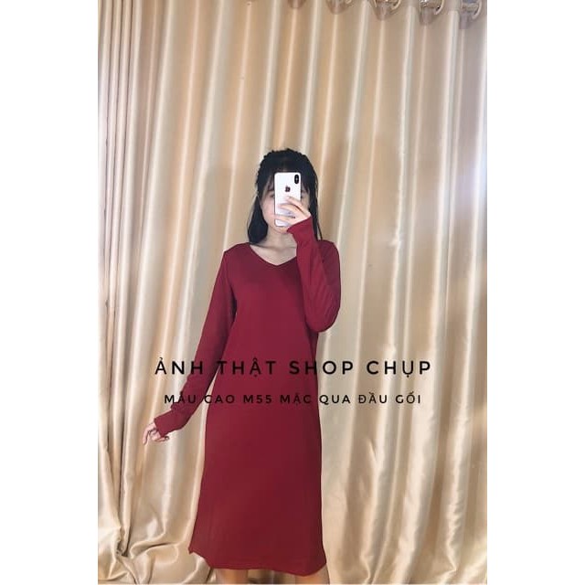 Đầm suông váy suông cổ tim dài tay form rộng | BigBuy360 - bigbuy360.vn