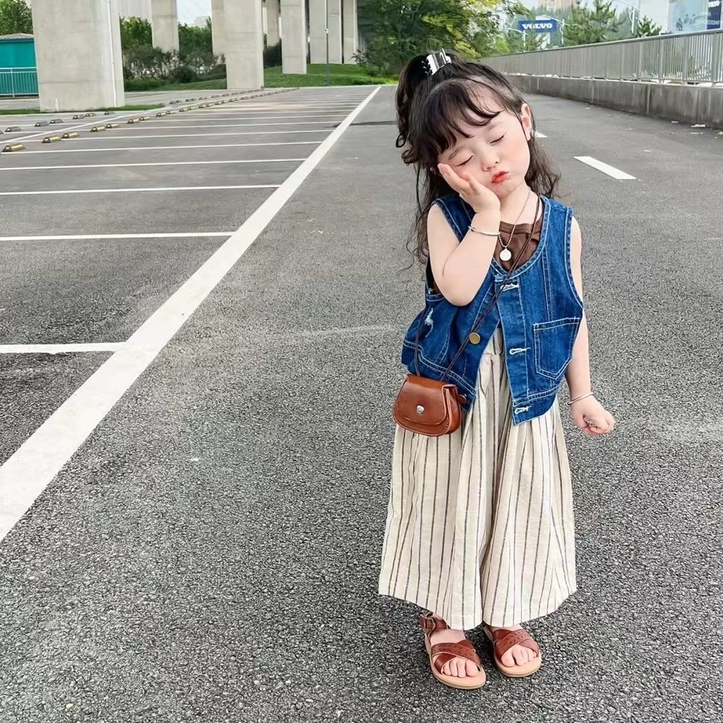 [Babycat] Hàng Có Sẵn Áo Khoác Denim Không Tay Phong Cách Hàn Quốc Nhật Bản Độc Đáo Thời Trang Dễ Phối Đồ Cho Bé Trai Và Bé Gái