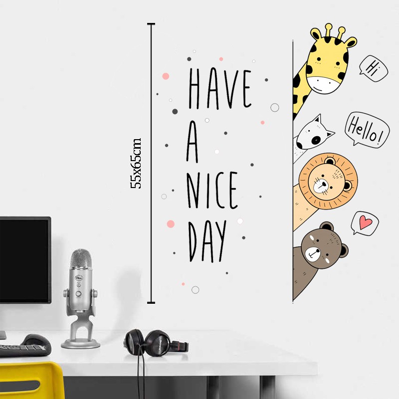 Decal Dán Tường Chủ Đề Thú Cưng Lấp Ló | Hình Dán Tường Trang Trí Phòng Ngủ Của Bé