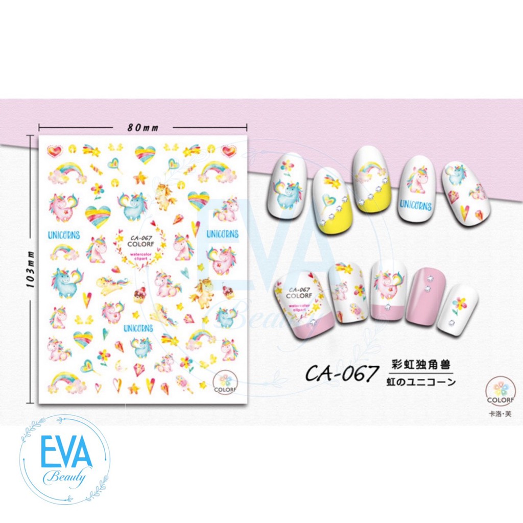 Decal Dán Móng Tay 3D Nail Sticker Tráng Trí Hoạ Tiết Ngựa Pony Thiên Thần CA065 - CA068