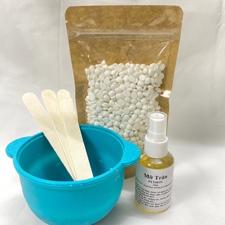 Combo 100g Sáp tẩy lông siêu bám Coconut & Trong Suốt + Chén nấu sáp Silicon + Mỡ trăn