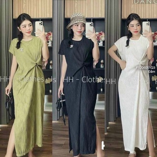 Đầm vân gợn sóng suông xoắn bên eo xẻ tà kèm tag
