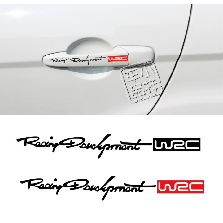 BỘ 4 CHỮ DECAL LOGO RACING DEVELOPMENT W2C DÁN TAY NẮM CỬA XE Ô TÔ