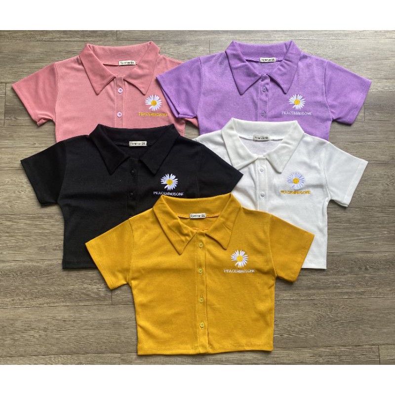ÁO CROPTOP CỔ BẺ CÚC THẬT THÊU HOA CÚC - A3HC