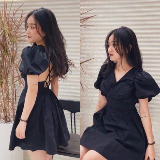 Đầm Trắng Ruen Dress váy xinh dự tiệc from chuẩn xếp li chéo trước ngực cổ V hở lưng đan dây chéo có mút ngực  ྆