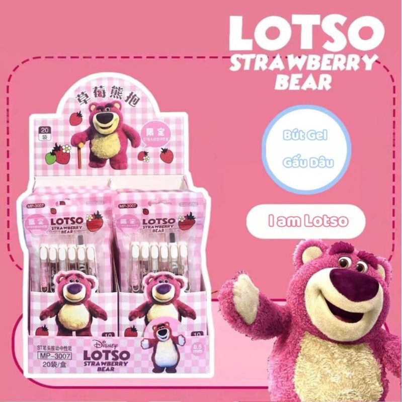 Set 6 bút mực Gel ngòi 0.5mm màu đen Gấu dâu dễ thương