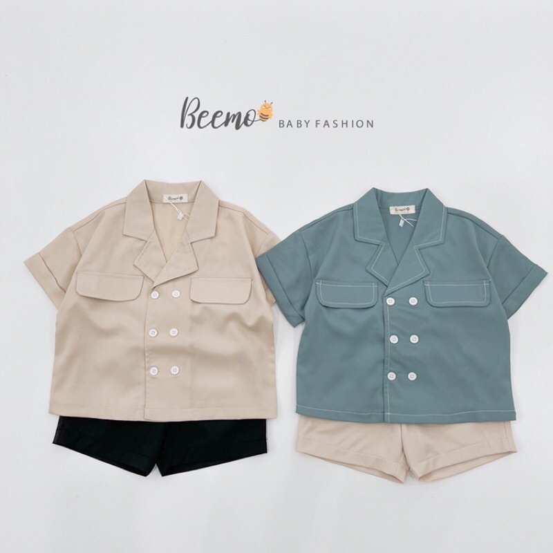 Set sơ mi cổ vest cộc tay cho bé trai, sơ mi ngắn tay mặc hè cho bé đi học đi chơi chuẩn Beemo