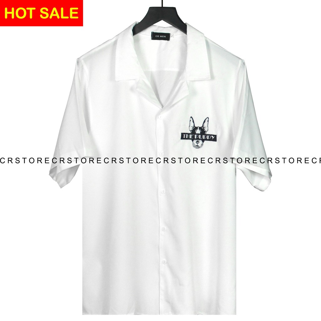 Áo Sơ Mi Cổ Vest Trắng BLIND PUPPY. Sơ mi tay lỡ ngắn tay unisex nam nữ trơn vải lụa mềm SMNT630