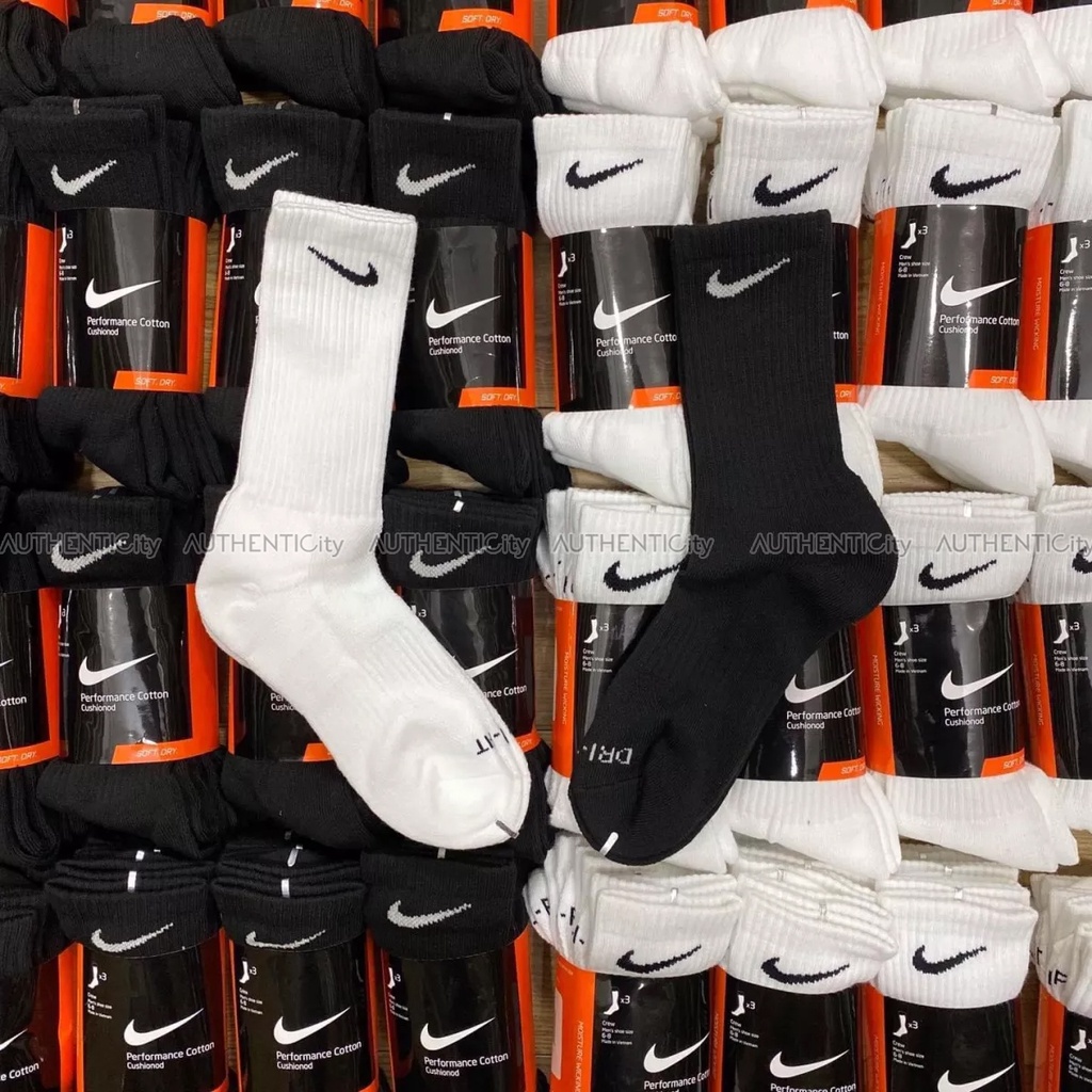 Pack 3 đôi tất thể thao cổ cao Nike Drifit chính hãng màu trắng