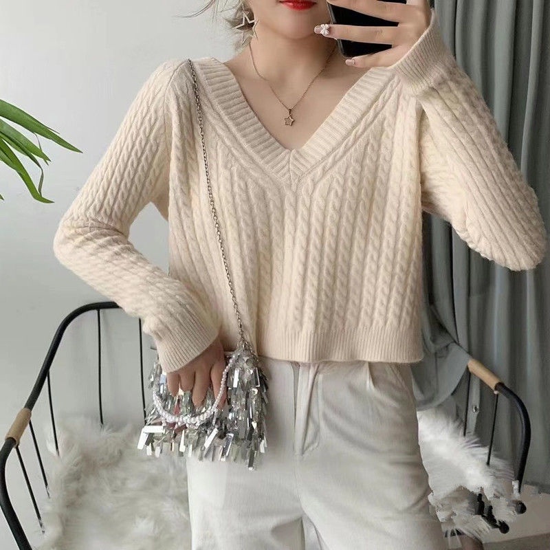 Áo Len Tay Dài Cổ Chữ v Phong Cách Retro Thời Trang Cho Nữ